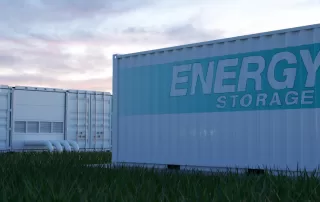 A group of energy storage containers in a field